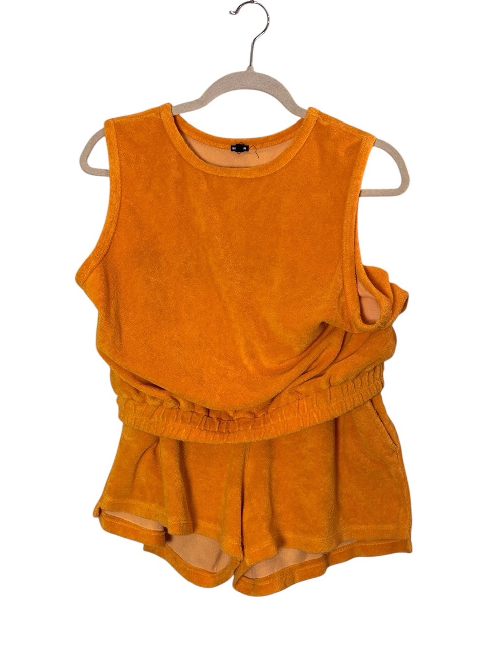 Monrow Women’s Orange Cotton Blend Terry 2pc Tank & Shorts Beach Set sz M/L